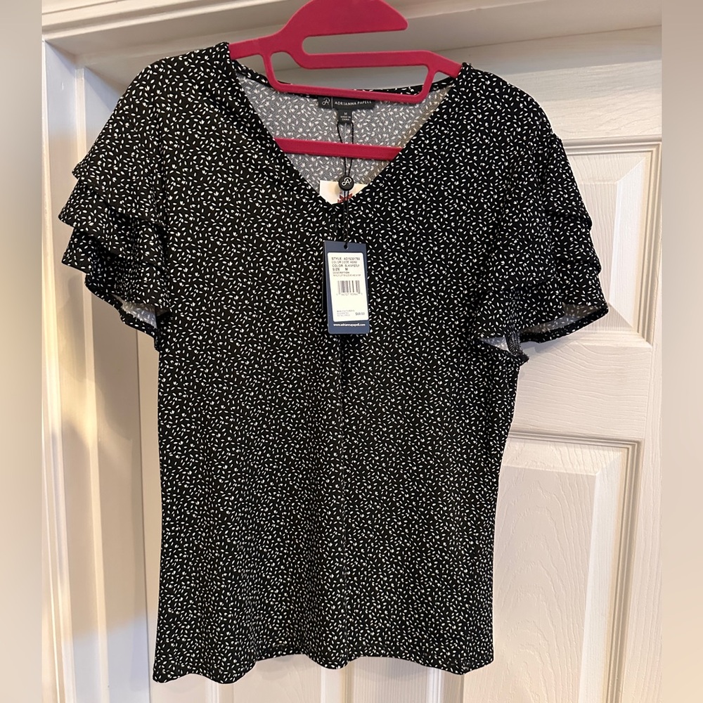 Adrianna Papell Black and White Ruffle Sleeve Blouse